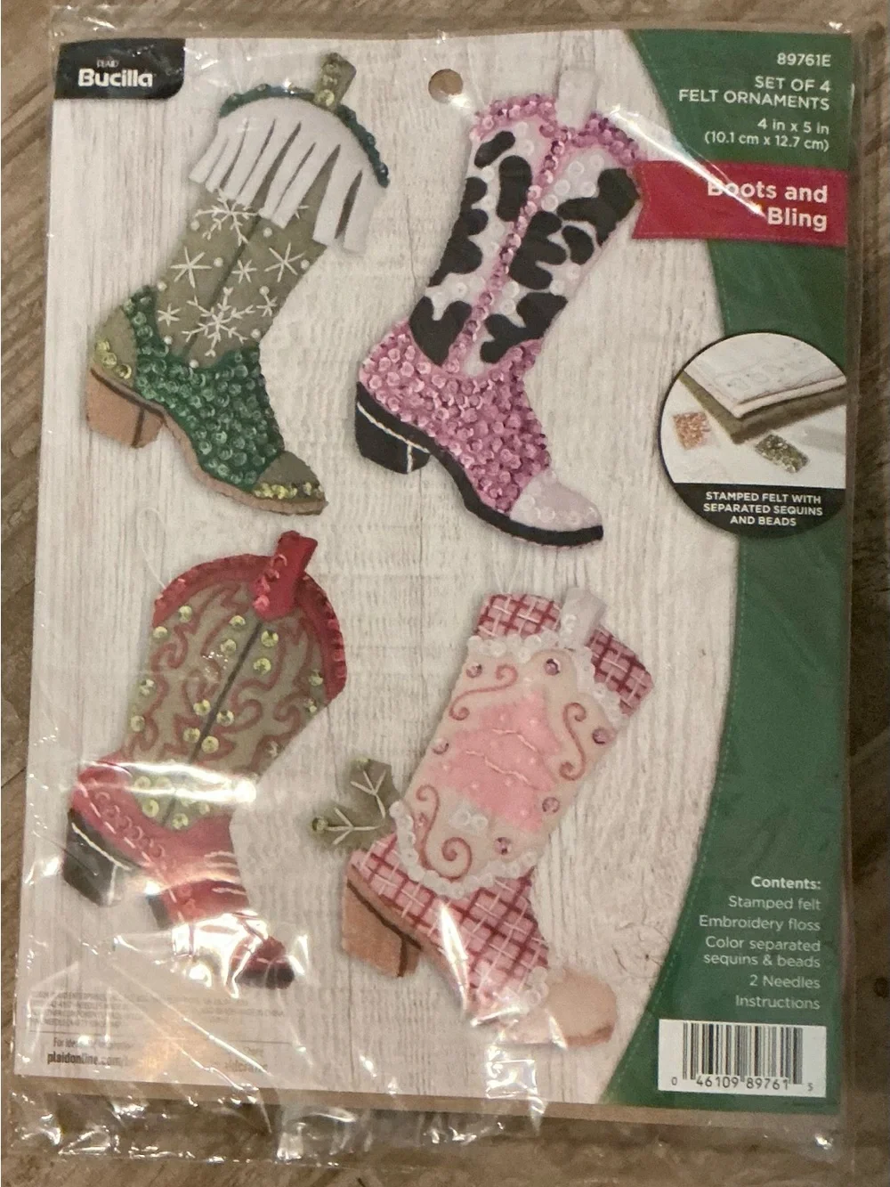 Bucilla Boots and Bling Set of 4 Felt Ornaments